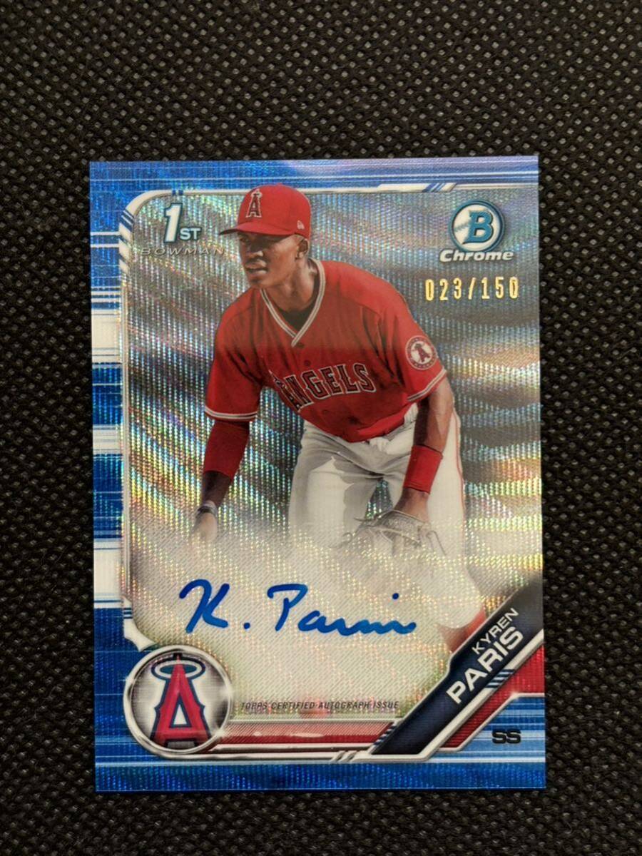 2019 Topps Bowman Chrome Draft Baseball Blue Wave Refractor 1st Auto Kyren Paris 150枚限定直筆サインカード　23/150 _画像1