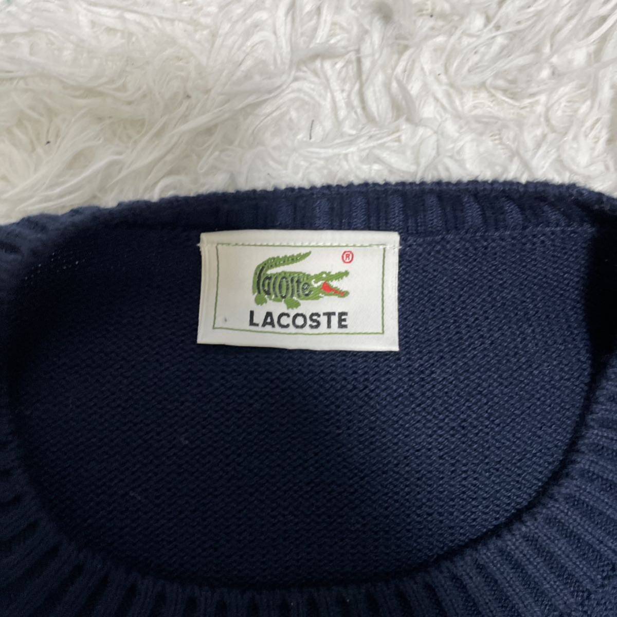 1円〜LACOSTE ラコステ クルーネックニット セーター ロゴ デザイナーズ アメカジ ヴィンテージ ビンテージ ゴルフウェア ネイビー 4_画像5