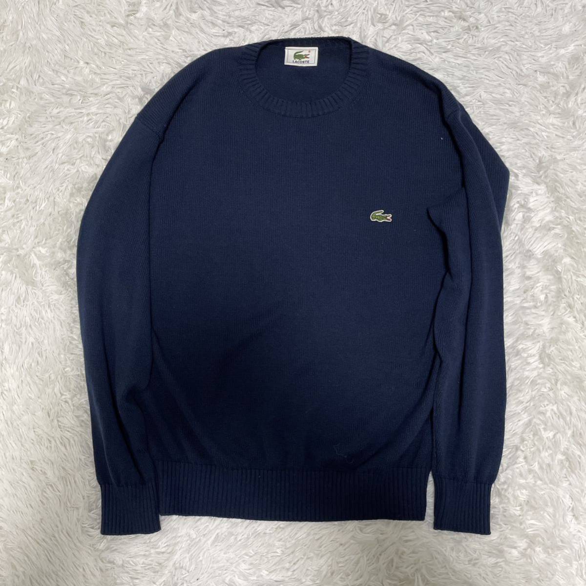 1円〜LACOSTE ラコステ クルーネックニット セーター ロゴ デザイナーズ アメカジ ヴィンテージ ビンテージ ゴルフウェア ネイビー 4_画像2