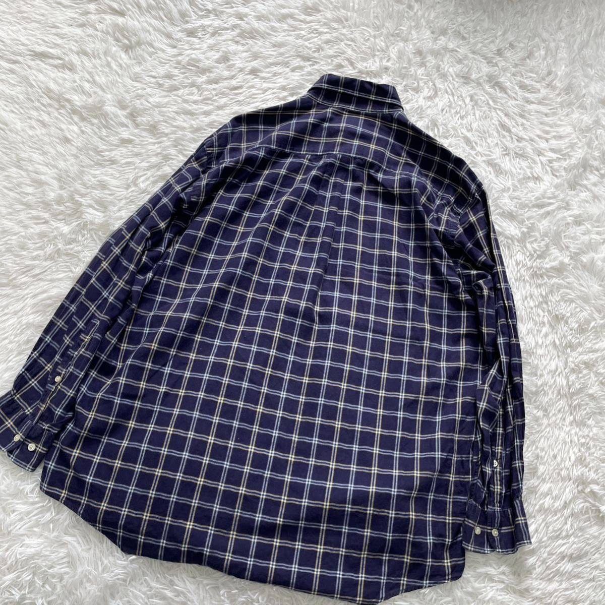 1円〜90s Brooks Brothers ブルックスブラザーズ ネルシャツ チェック 長袖シャツ ボタンダウン 香港製 アメカジ ヴィンテージ ブルー L_画像6