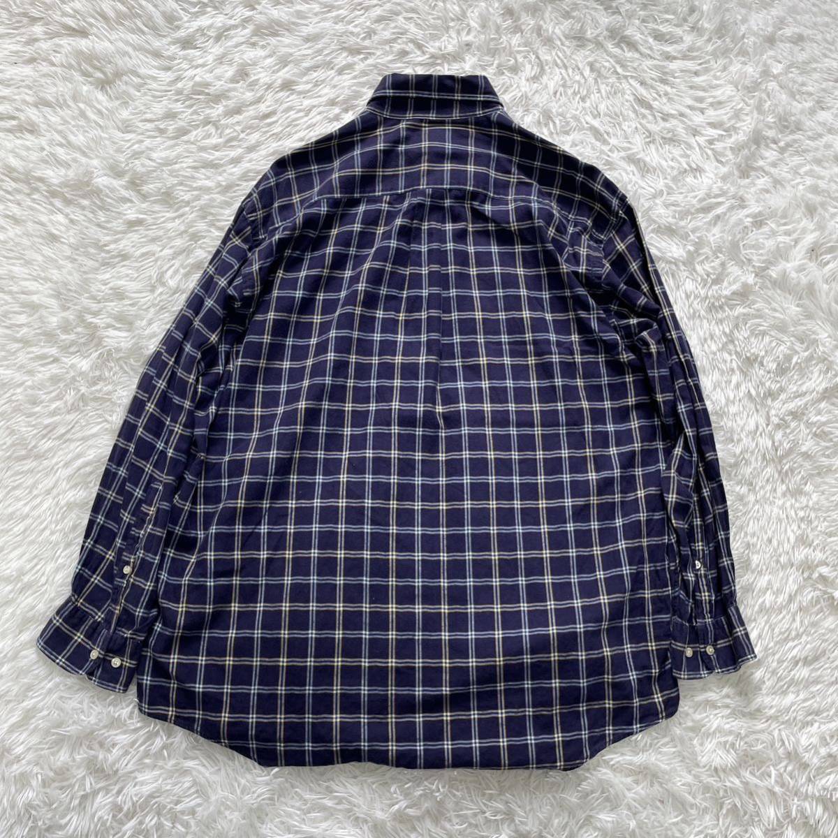 1円〜90s Brooks Brothers ブルックスブラザーズ ネルシャツ チェック 長袖シャツ ボタンダウン 香港製 アメカジ ヴィンテージ ブルー L_画像5