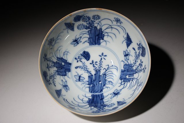 博物館展示品　来歴有　322　明時代　成化年製染付碗　径約12cm　(検)鉢 青華 唐物 中国美術 古玩_画像6