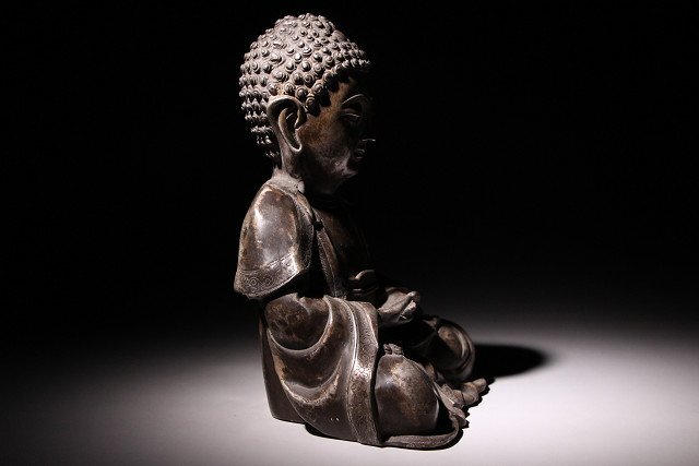 博物館展示品　来歴有　352　清時代　白銅如来座像　高さ約21.5cm(検)中国 古玩 仏像 佛像 仏教 美術 佛教_画像4