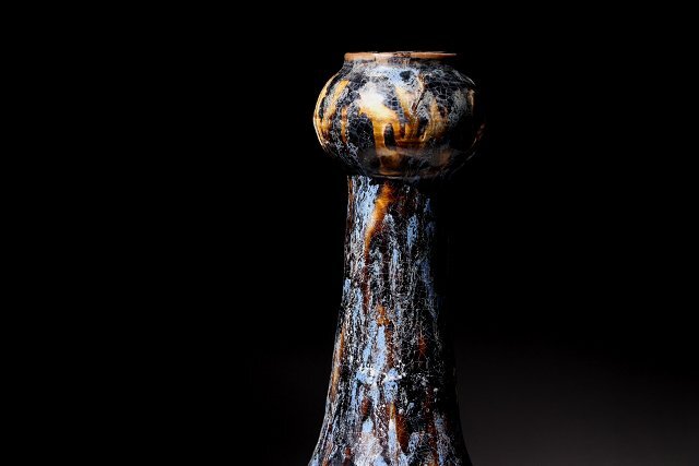 博物館展示品　来歴有　1200　宋時代　吉州窯長頸瓶　高さ約30.8cm　（検）瓶 唐物 中国美術 古玩 古道具　花器_画像6