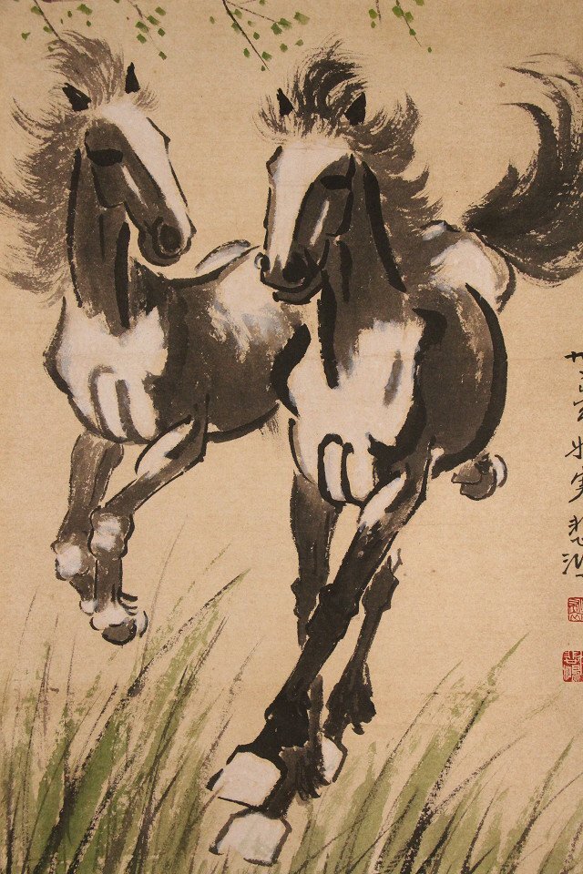 【模写】博物館展示品 来歴有 3005 現代 徐悲鴻 馬図 全長約183.5cm （検）中国画 掛軸 紙本 肉筆の画像8