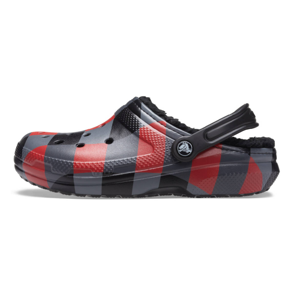 23cm クロックス クラシック ラインド プラッド クロッグ CLASSIC LINED PLAID CLOG M6W8 ブラック レッド ボア 新品_画像4