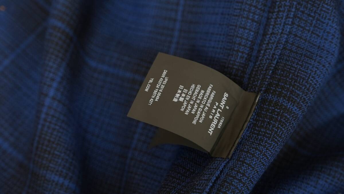 SAINT LAURENT PARIS ウェスタンチェックシャツ S ブルー サンローランパリの画像5