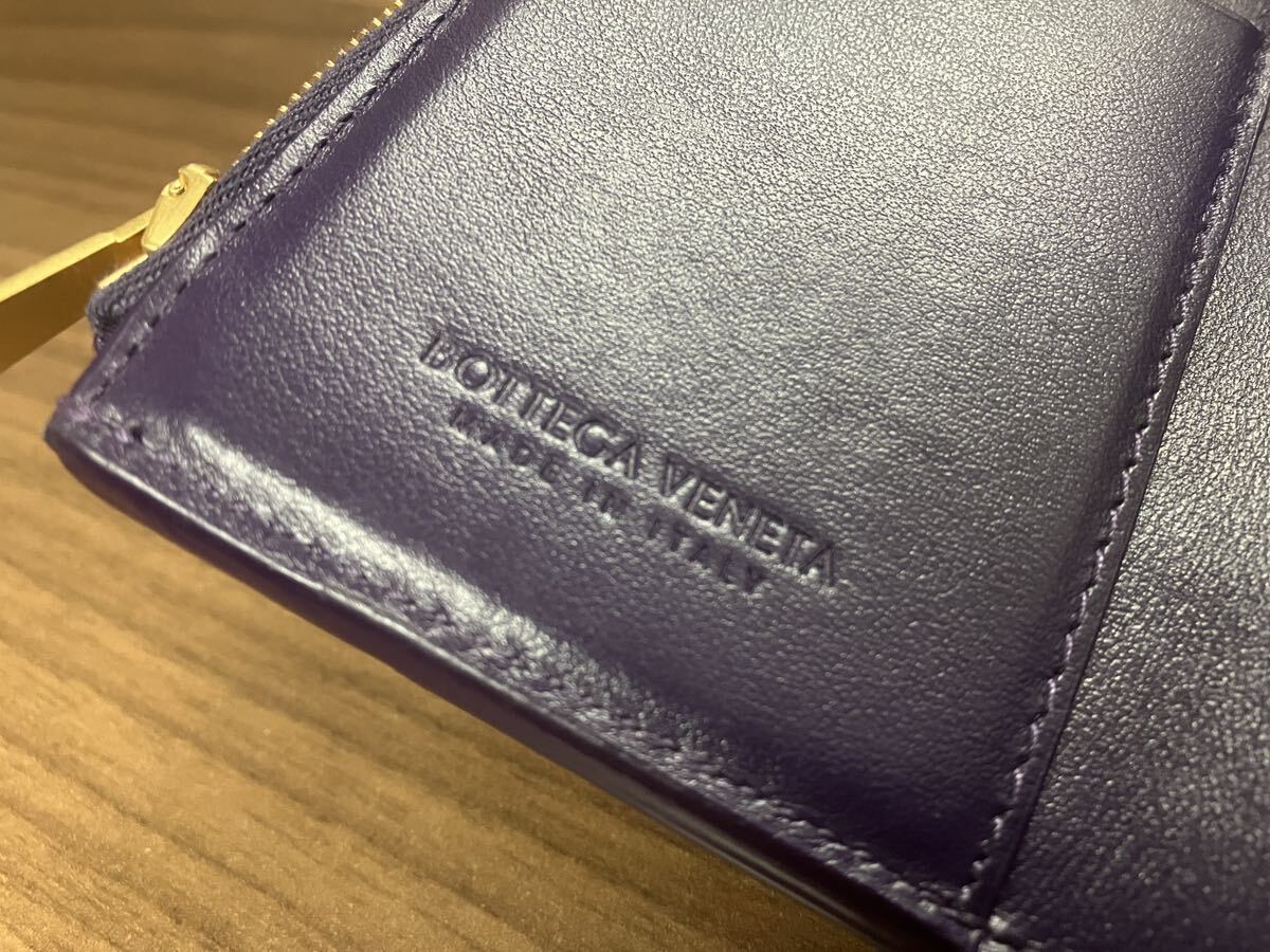 ボッテガ・ヴェネタ 三つ折り財布 カセット 正規店購入品 ファスナーウォレット Bottega Veneta ミニ財布 パープル 紫_画像7