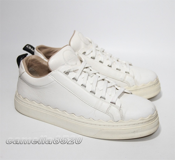 クロエ ローレン スニーカー ホワイト レザー 38 サイズ 約 24～24.5cm ポルトガル製 中古 美品 レディース CHLOE Lauren Sneaker_画像1