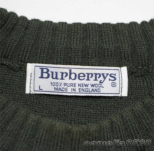 英国製 バーバリー BURBERRYS クルーネック ニット セーター ウール ロゴ刺繍 グリーン サイズ LL 中古 美品 '90 ビンテージ_画像6