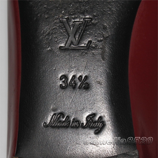 Louis Vuitton ルイヴィトン フラット パンプス MA0143 ラウンドトゥ ボルドー レザー 本革 34.5 サイズ 約22cm イタリア製 中古 美品_画像4