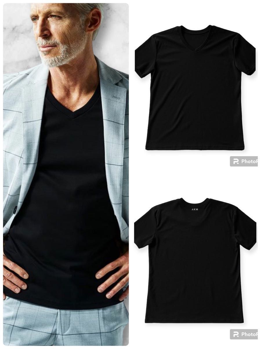 美品【AKM】SUVIN PLATINUM SMOOTH S/S V-NECK -BLACK- Tシャツ 