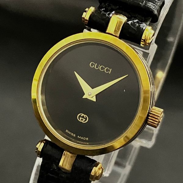 CCM808H GUCCI グッチ レディース腕時計 型押しレザーベルト クオーツ ゴールド系_画像1