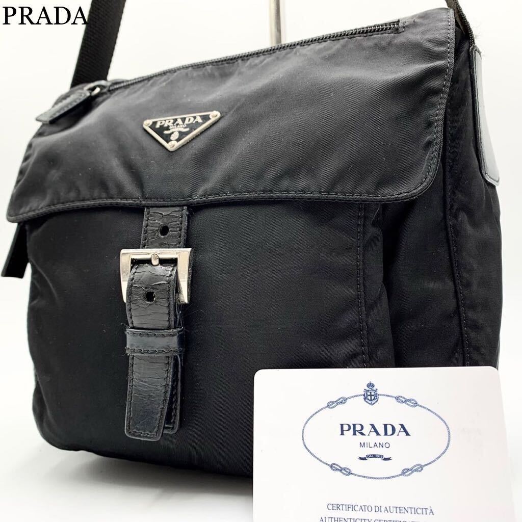 662【美品】PRADA プラダ ショルダーバッグ ポシェット サコッシュ クロスボディ 三角ロゴプレート テスートナイロン レザー ブラック