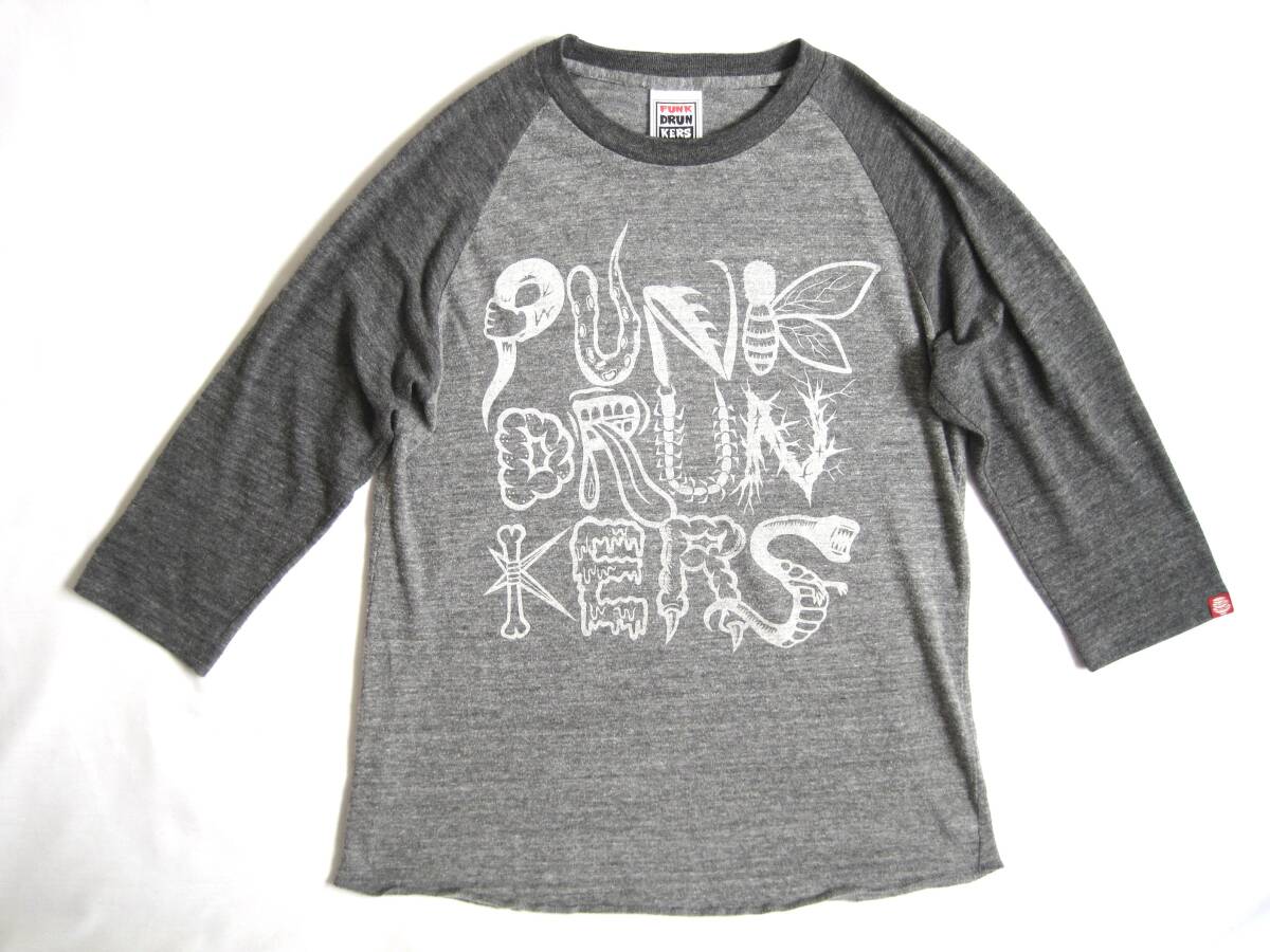 PUNK DRUNKERS パンクドランカーズ　プリント　ベースボールTシャツ　７分　L グレー系_画像1