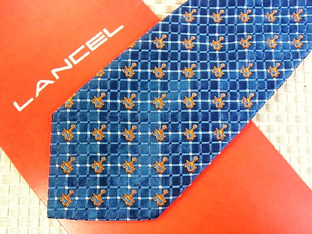 ♪33533C♪良品【刺繍 金具 格子 柄】ランセル【LANCEL】ネクタイ_画像1