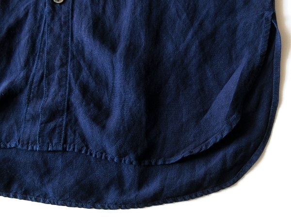 BLUE BLUE JAPAN ブルーブルー 製品染 リネンレーヨンシルク バンドカラーシャツ 2/M 藍色 インディゴ 日本製 ハリウッドランチマーケット_画像8