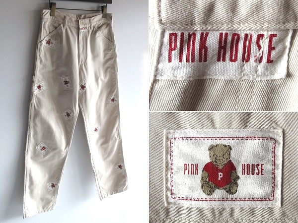 PINK HOUSE Pink House teddy bear badge Logo badge cotton tsu il . Inter pants FREE beige KANEKO ISAO Kaneko Isao 