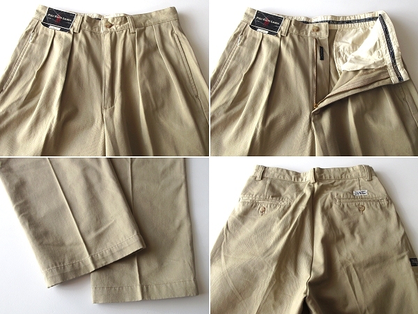 希少 デッドストック USA製 90sビンテージ Polo Ralph Lauren ラルフローレン ANDREW PANT ロゴワッペン 2タック チノパンツ 30 ベージュ_画像4