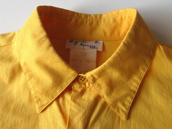 希少 フランス製 90sビンテージ agnes b. homme アニエスベーオム レギュラーカラー シャツ 38 イエロー 黄色 ネコポス対応_画像4