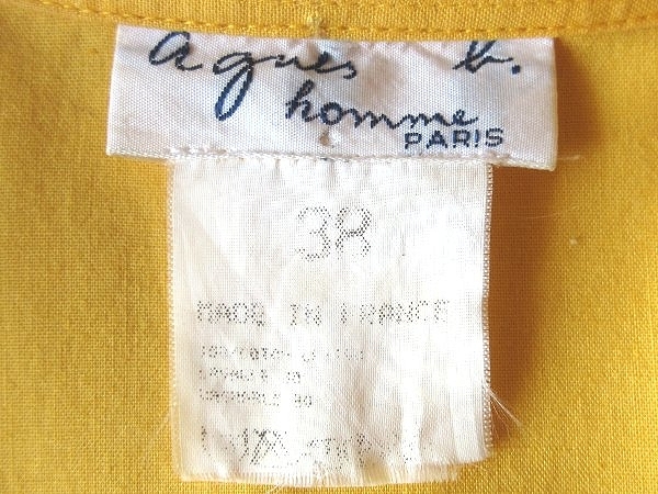 希少 フランス製 90sビンテージ agnes b. homme アニエスベーオム レギュラーカラー シャツ 38 イエロー 黄色 ネコポス対応_画像10