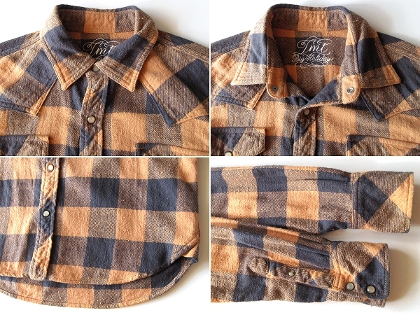 名作 TMT 2014AW L/SL STANDARD BUFFALO CHECK SHIRT USED加工 ロゴ刺繍 バッファローチェック ウエスタンシャツ ネルシャツ M タグ付_画像4