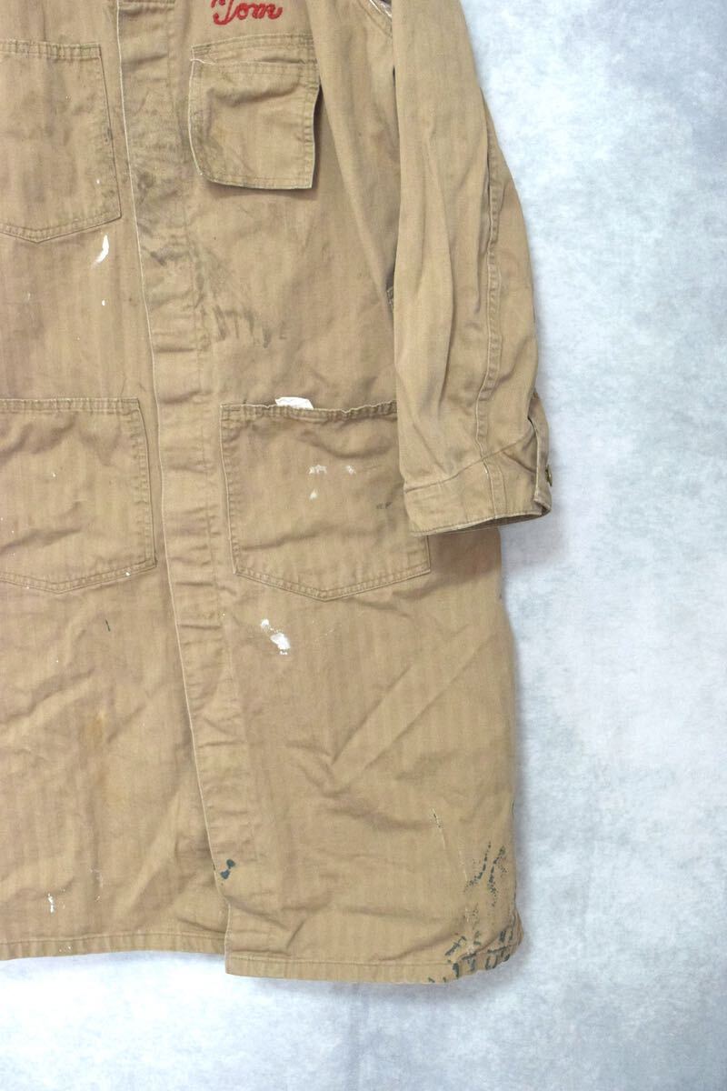 【 50s チェーンステッチ 】 “ setlow ” ヘリンボーン ツイル ショップコート / size 40 / 50年代 HBT shop coat コート コットン_画像5