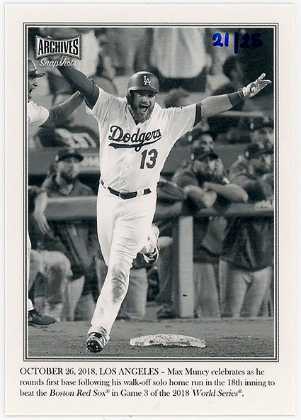 DODGERS三塁▲MAX MUNCY/2019 TOPPS ARCHIVES SNAPSHOTS CAPTURED IN THE MOMENTS #25手書 BLACK&WHITE版!の画像1