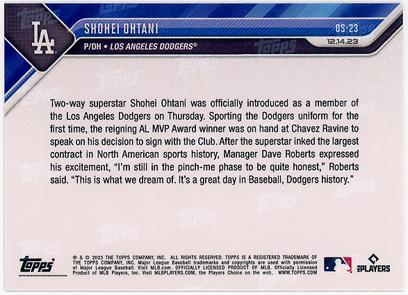 DODGERS▲大谷翔平SHOHEI OHTANI/2023 TOPPS NOW DODGERS OFFICIALLY INTRODUCE MARQUEE SIGNING OS-23!_画像2