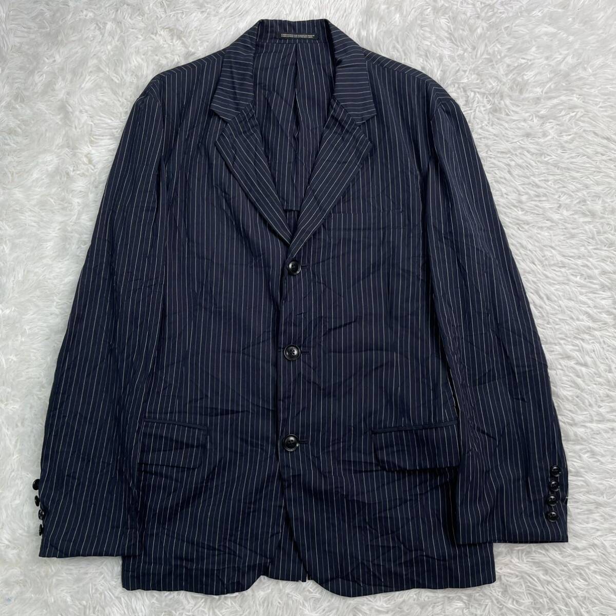 【名作】Yohji Yamamoto Pour Homme ヨウジヤマモト プールオム セットアップ スーツ シワ加工 ストライプ ジャケット スラックス 16SS_画像4