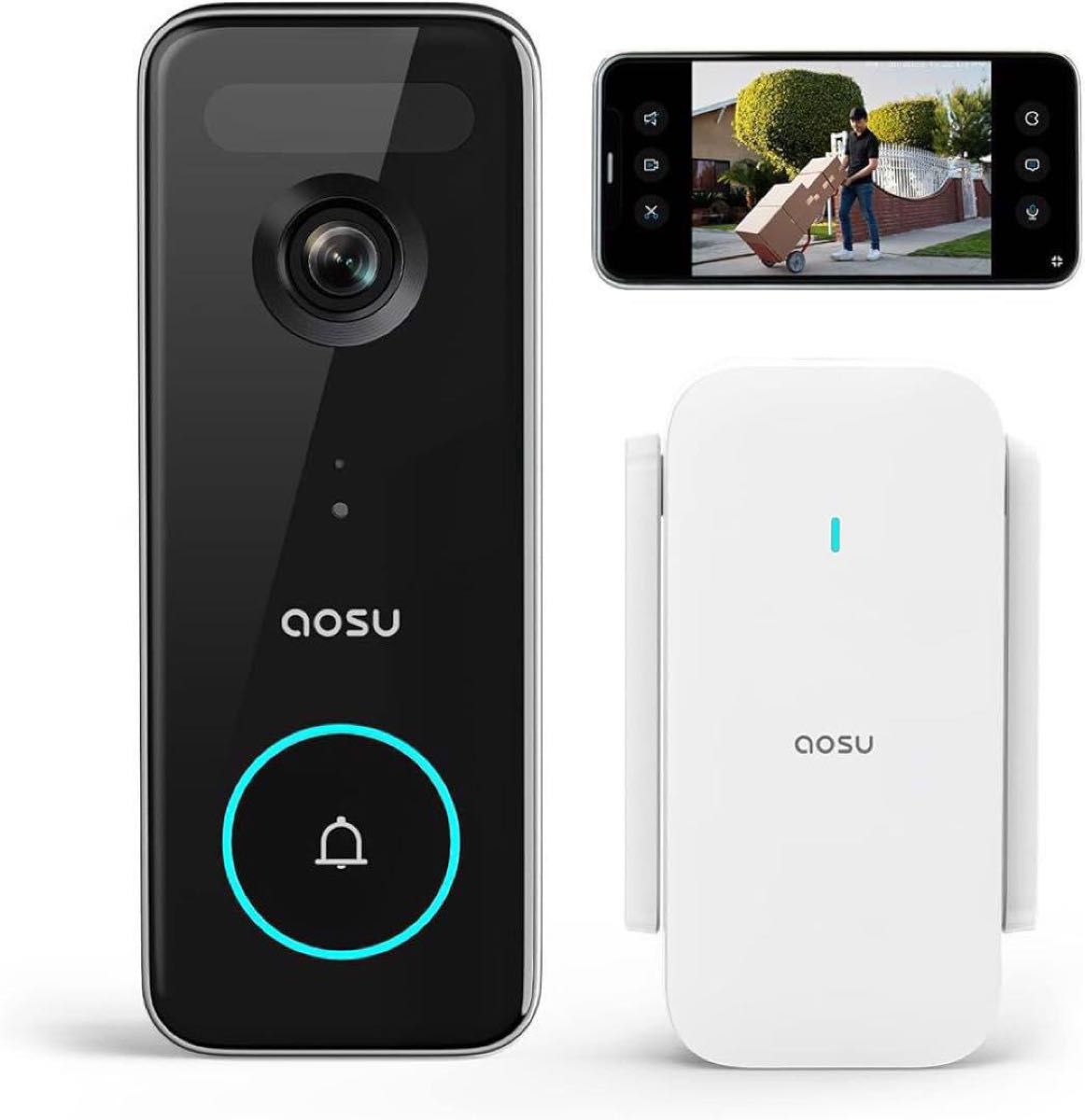 ☆未使用☆AOSU Video Doorbell Ultra Wi-Fi V8S 5MP画質 インターホン ワイヤレス スマホ連動