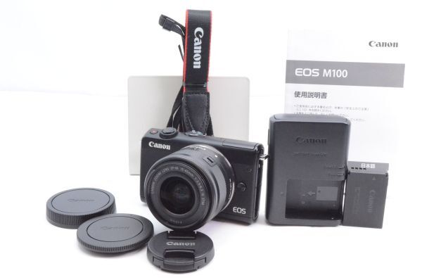 超美品★Canon キャノン EOS M100 EF-M15-45 IS STM レンズキット ブラック ミラーレス一眼カメラ 03052