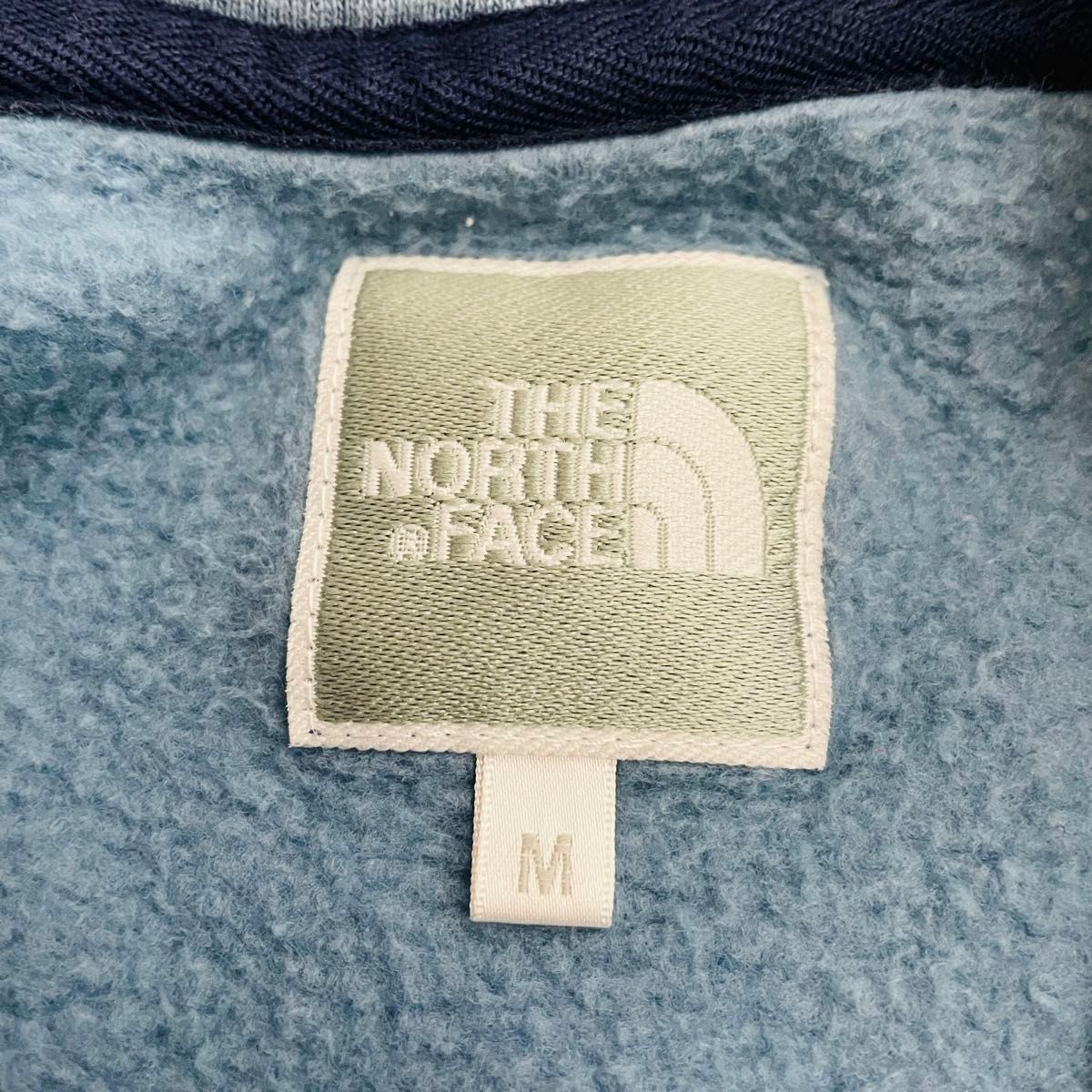 THE NORTH FACE ジップパーカー◎デカロゴ ブルーグレー×紺色 希少 リアビュー