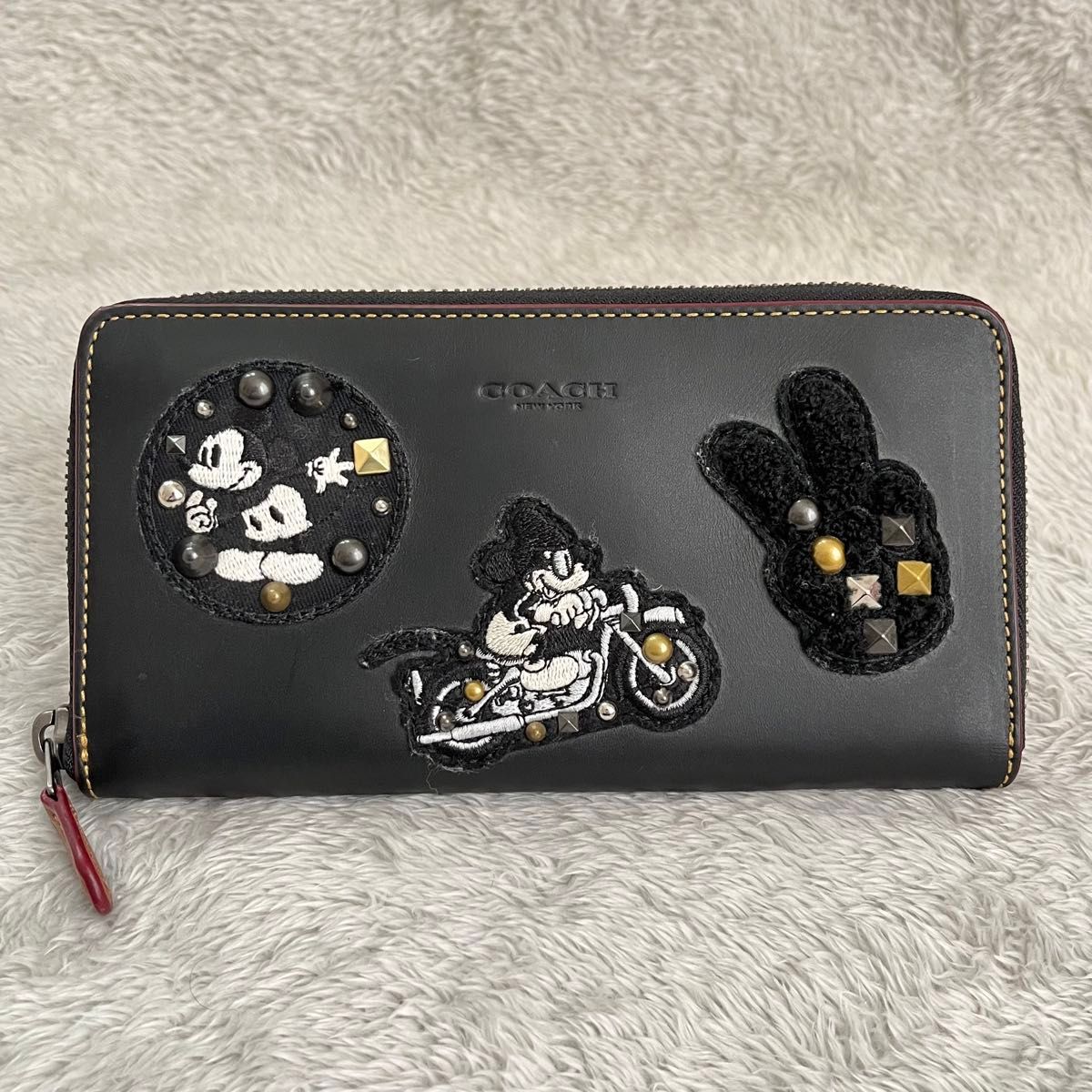 【中古・極美品】 COACH コーチ ラウンドファスナー 長財布 ディズニー コラボ ミッキー レザー　黒