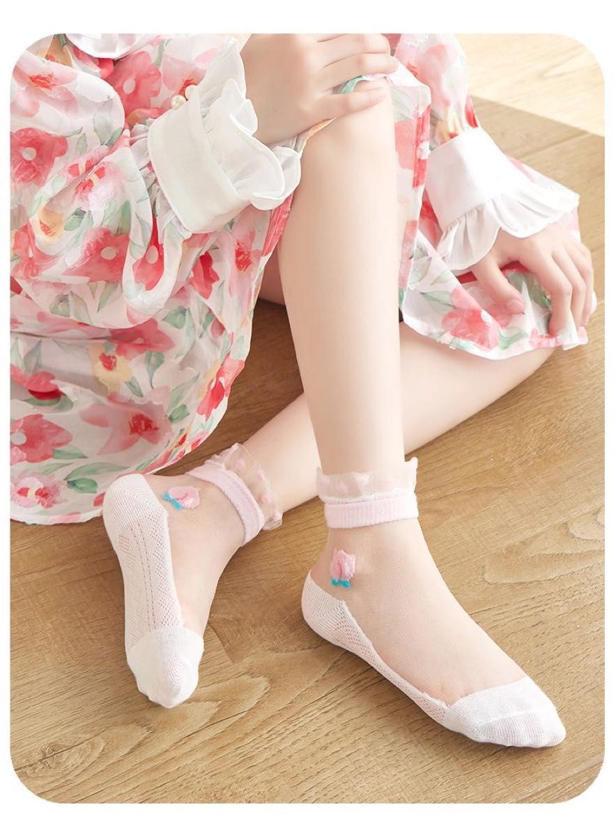 女の子　キッズソックス　靴下　可愛い　くつした　子供靴下　夏　可愛い ピンク　シースルー　M 15~17 5足セット　新品未使用