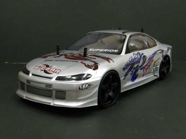 ☆Li-ionバッテリー☆ 2.4GHz 1/10 ドリフトラジコンカー Ｓ15 シルビア タイプ 銀/青【ターボ機能付き・塗装済み完成品・フルセット】_画像1