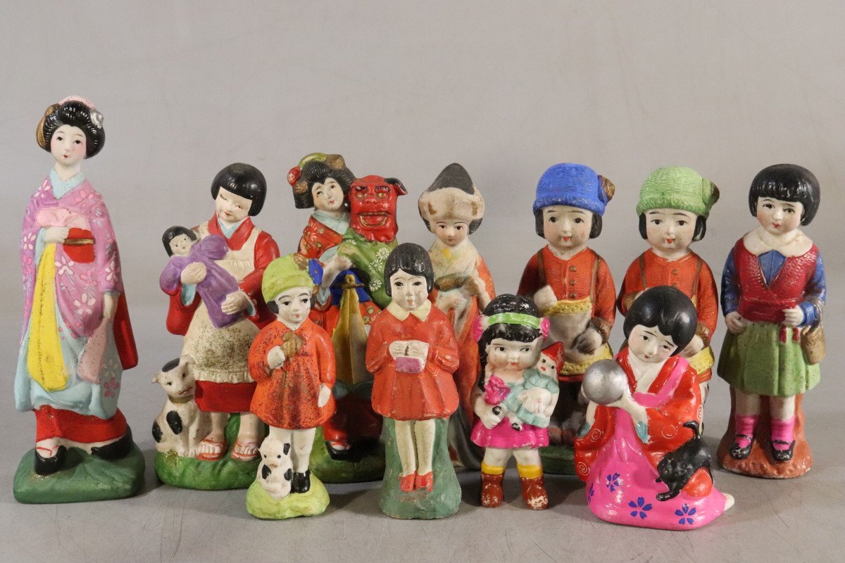 E404 古い瀬戸物人形11点/ひな祭り飾り/雛人形/日本人形/昭和レトロ/51355の画像1