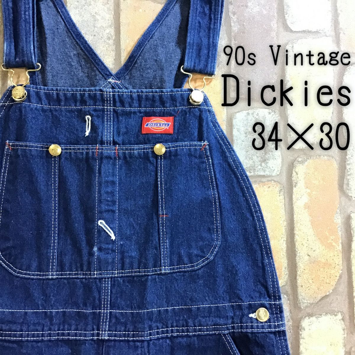 ★大人気!!90’s vintage★【Dickies ディッキーズ】ボタンフライ デニム オーバーオール インディゴ ペインター ワーク [34×30] K2-921