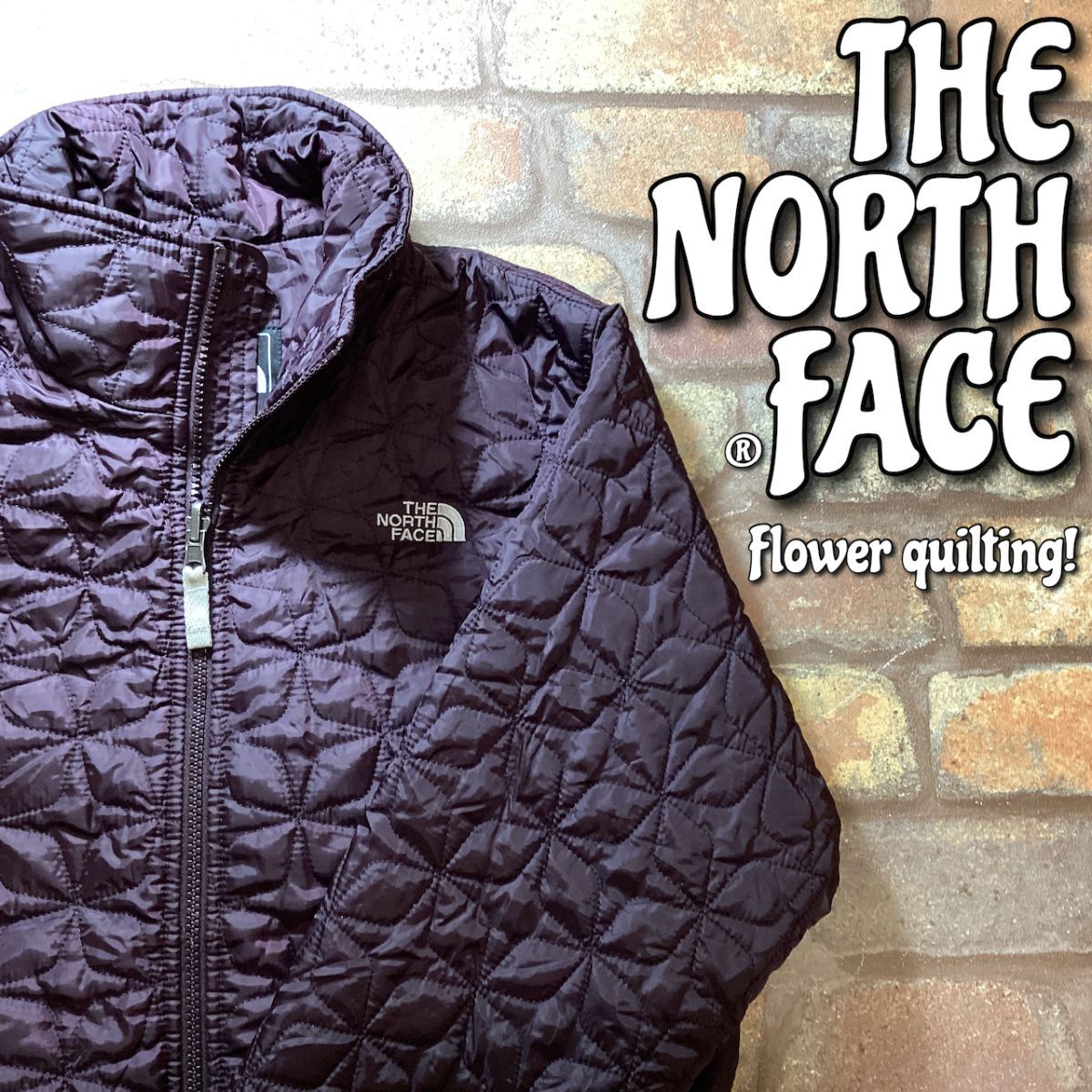 ★海外モデル★正規品★【THE NORTH FACE ノースフェイス】薄手 中綿入り お花キルティング ジャケット【レディース M】レア 濃紫 K3-319