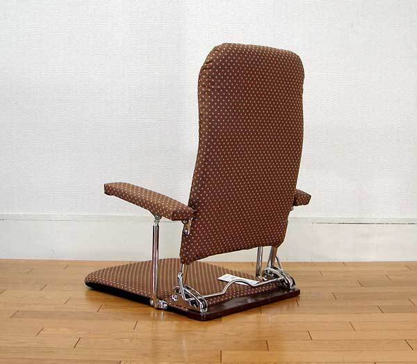 日本製 折りたたみ座椅子 布張り ブラウン色 ザイス ハイバック 肘付の画像3