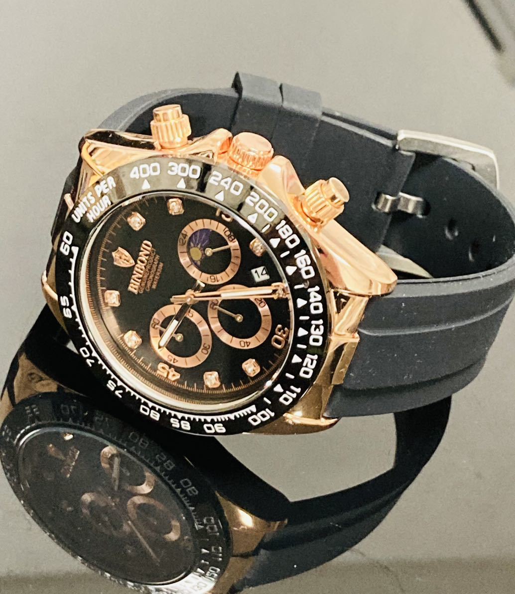 新作セール メンズ腕時計 デイトナ オマージュ クロノグラフ 防水腕時計 ゴールド ジルコニア ステンレス1149nダイバーズの画像1