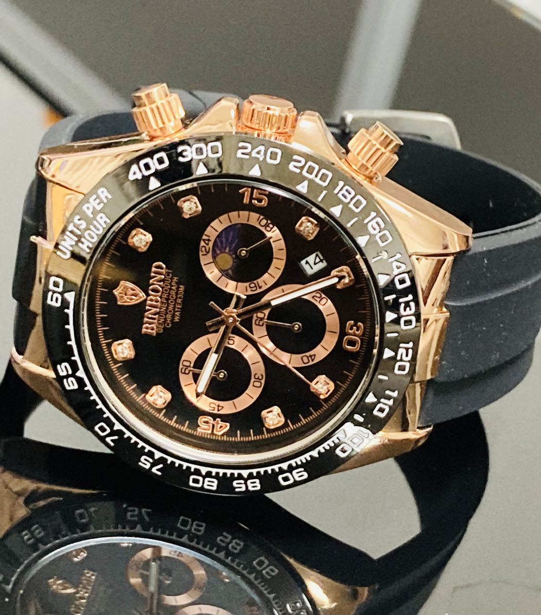 新作セール メンズ腕時計 デイトナ オマージュ クロノグラフ 防水腕時計 ゴールド ジルコニア ステンレス1149nダイバーズの画像2
