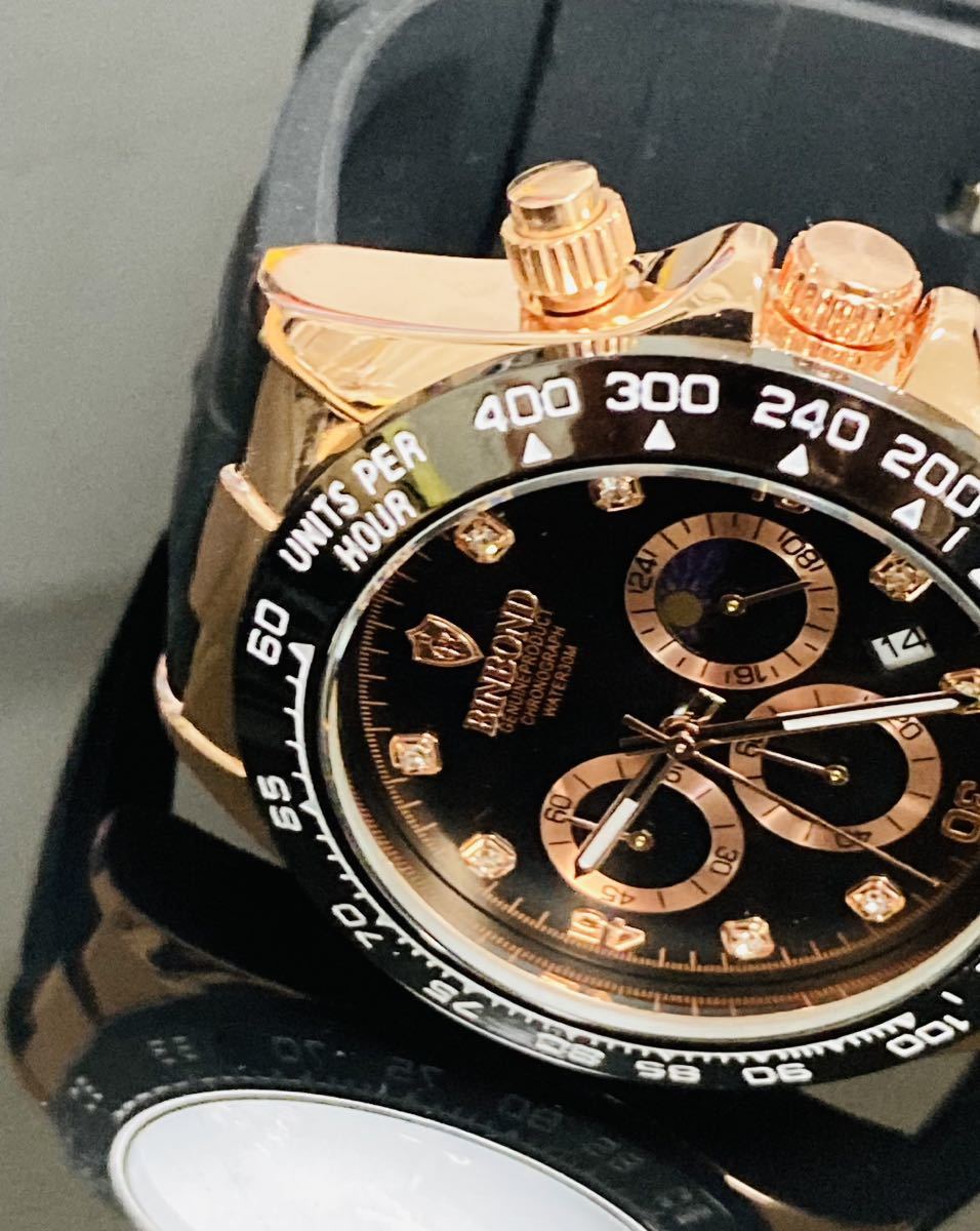 新作セール メンズ腕時計 デイトナ オマージュ クロノグラフ 防水腕時計 ゴールド ジルコニア ステンレス1149nダイバーズの画像3
