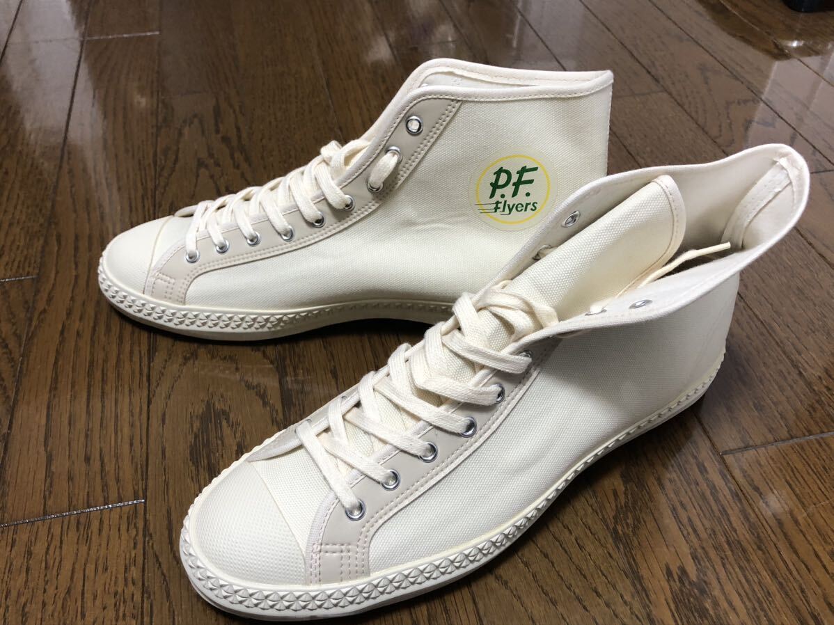 希少・新品 未使用品 ピーエフフライヤーズ PF-FLYERS ハイカットスニーカー サイズ10 28cm キャンバス 生成り 日本製_画像1