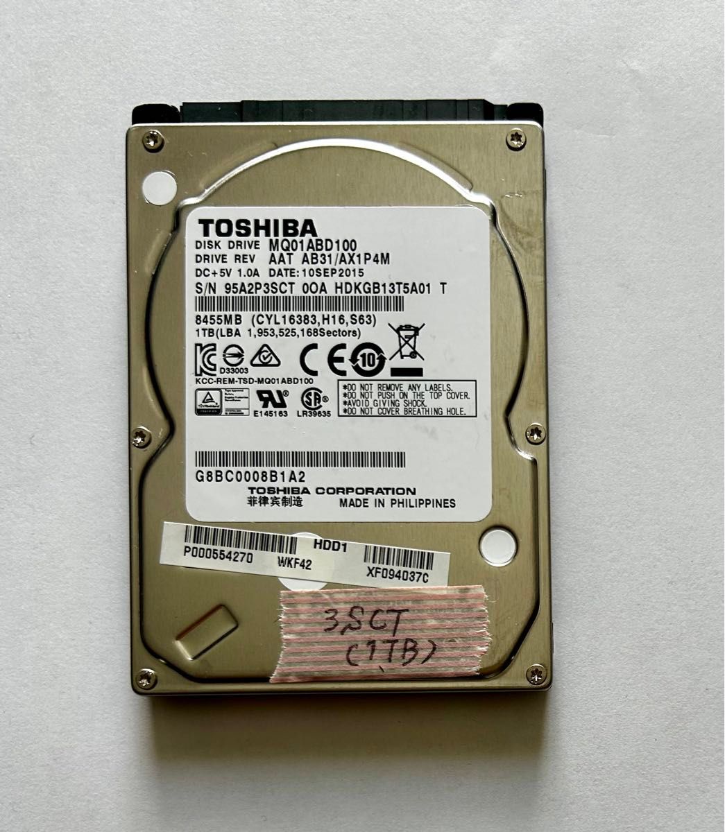 SONY製 nasne交換用HDD 1TB (FW1.00で初期化済) ナスネ用　@稼働4124時間@