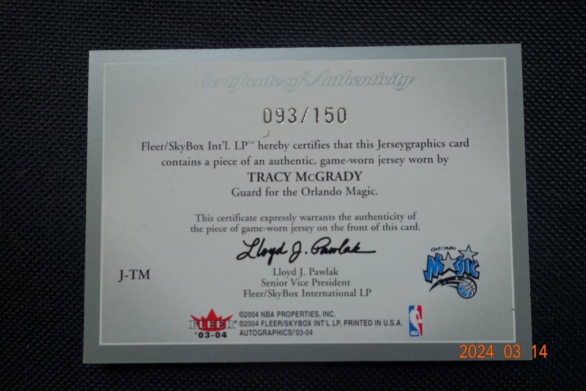 Tracy McGrady 2003-04 Skybox Autographics 　　Jrrsey Silver 093/150_画像2