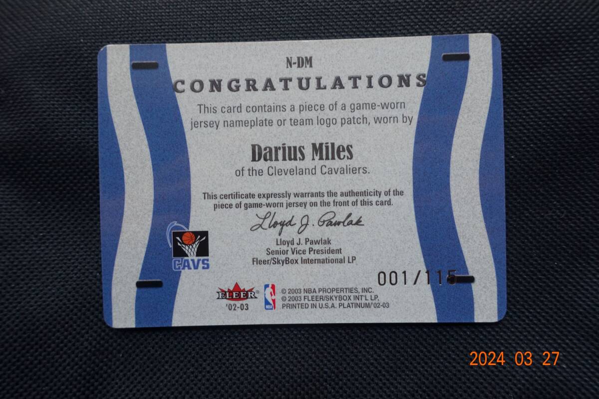 Darius Miles 2002-03 Fleer Platinum Name Plates #001/115の画像2