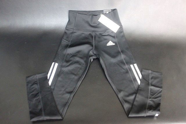 adidas/アディダス レディース 3ストライプ タイトフィット レギンス タイツ 9分丈 ブラック 日本サイズM JME75★送料360円★_画像1