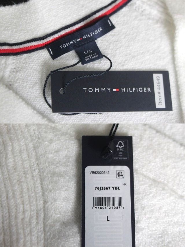 トミーヒルフィガー レディース ヘンリーネック セーター ホワイト サイズL TOMMY HILFIGER 76J3567★送料520円