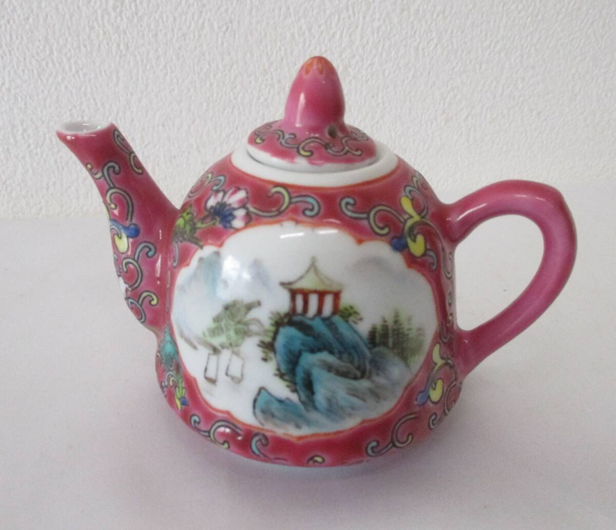 中国茶器 景徳鎮 急須 湯呑 4客 盆 茶器 色絵の画像3